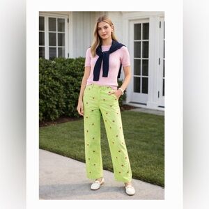 Ralph Lauren Flamingo Lime Green Wide Leg Pants 4 100% cotton